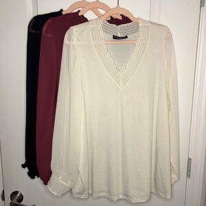 3 Set Lane Bryant Knit & Woven Smocked V-Neck Top Bundle